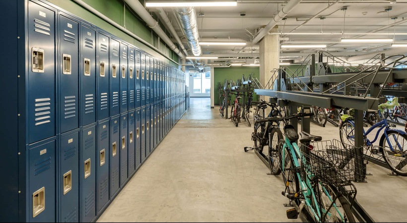 bicycle storage room with lockers