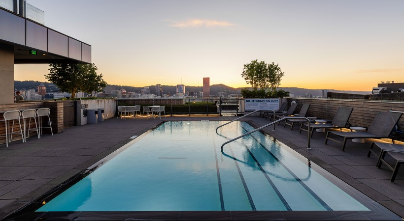 outdoor, rooftop swimming pool