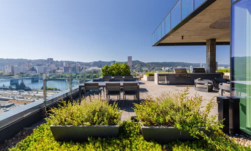 rooftop terrace with water views