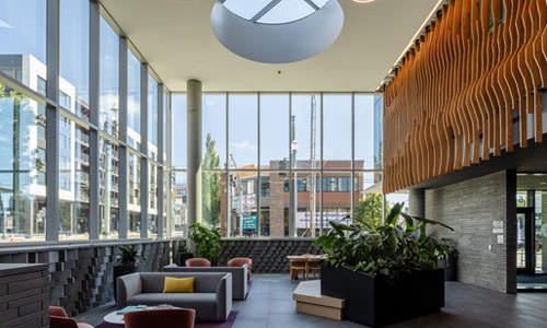 lobby with high windows